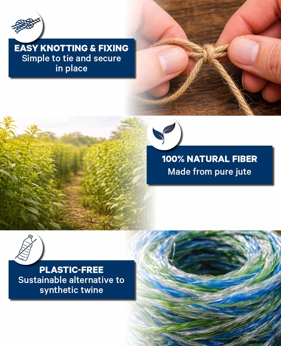 Corde de jute naturelle, 100 g, lot de 6