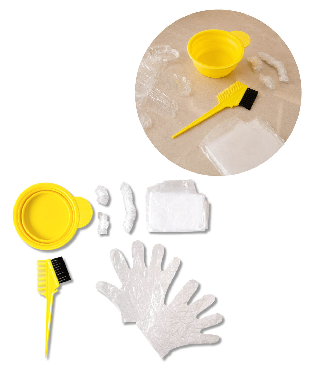 Haarfärbe Set, Pinsel, Topf, faltbar für Travel, gelb