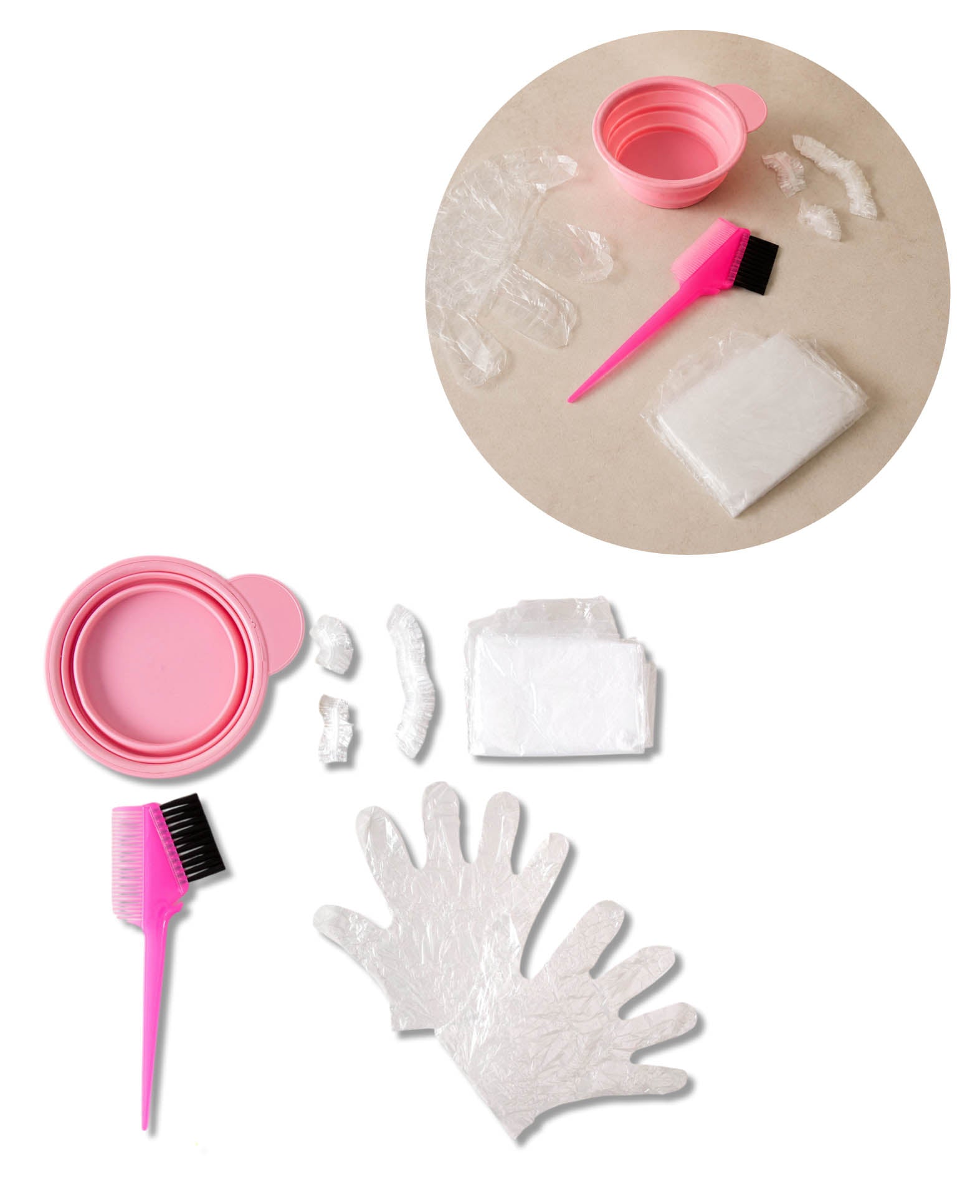 Haarfärbe Set, Pinsel, Topf, faltbar für Travel, pink