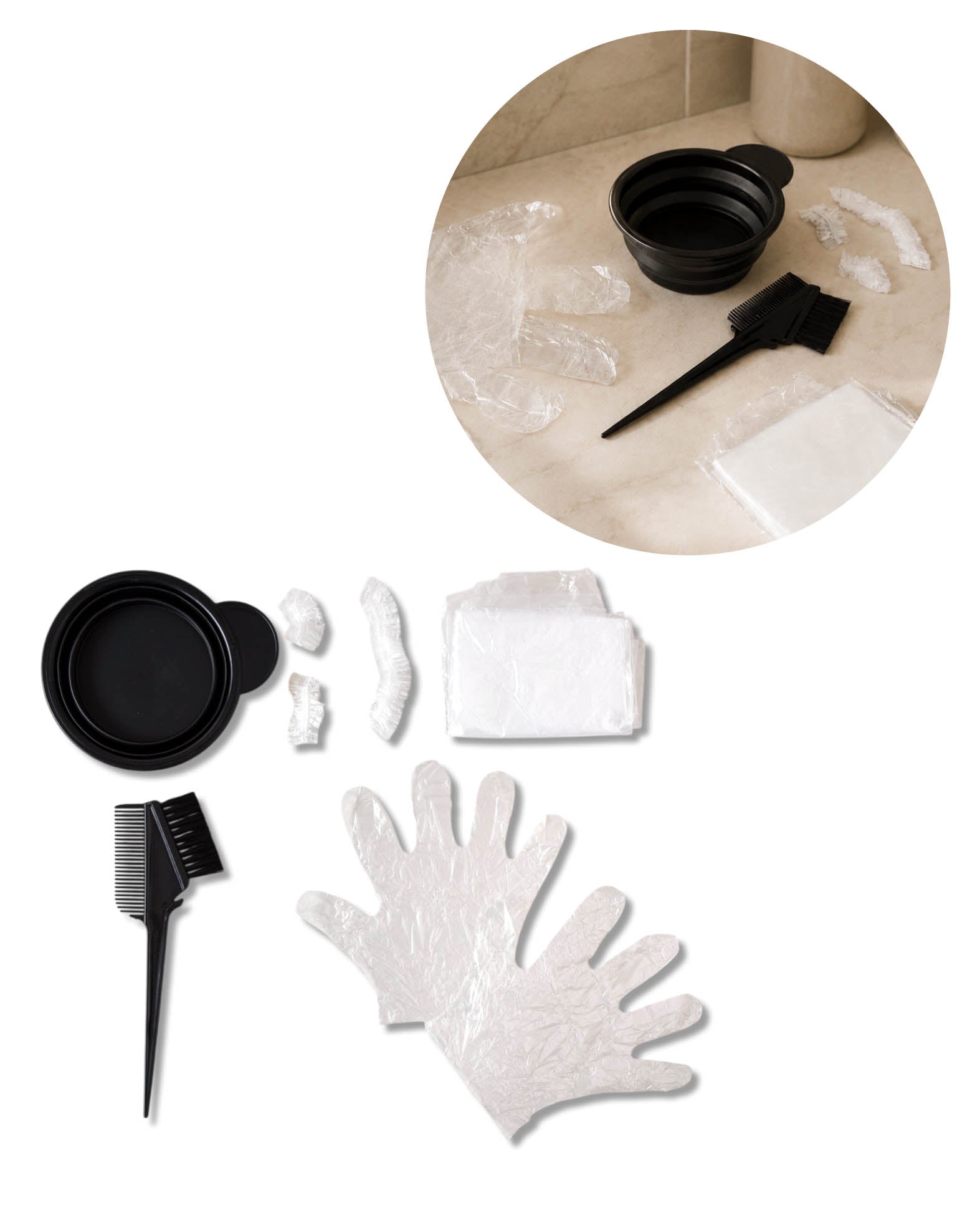 Haarfärbe Set, Pinsel, Topf, faltbar für Travel, Schwarz