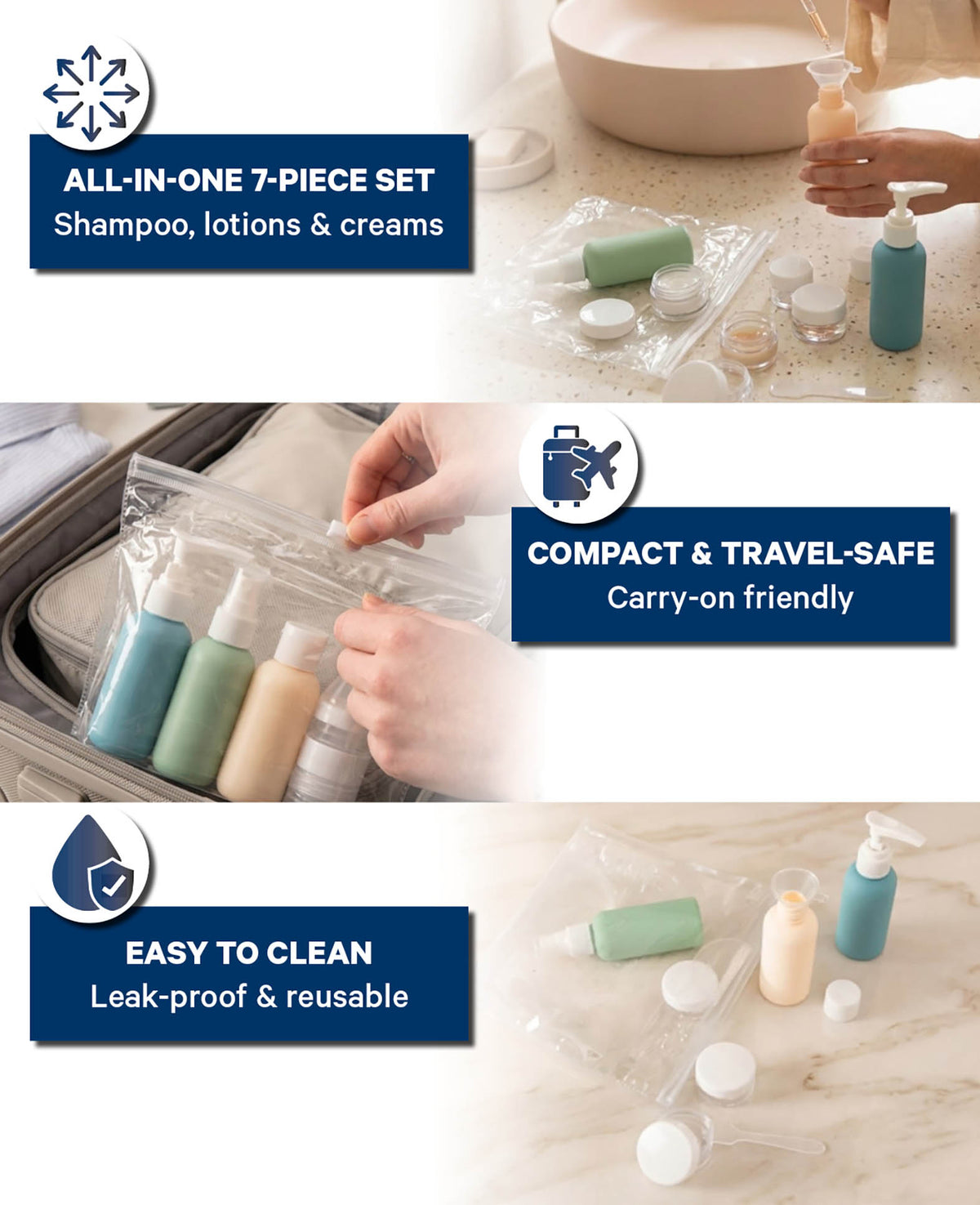 Travel Shampoo, cosmetic containers, 6 pcs.