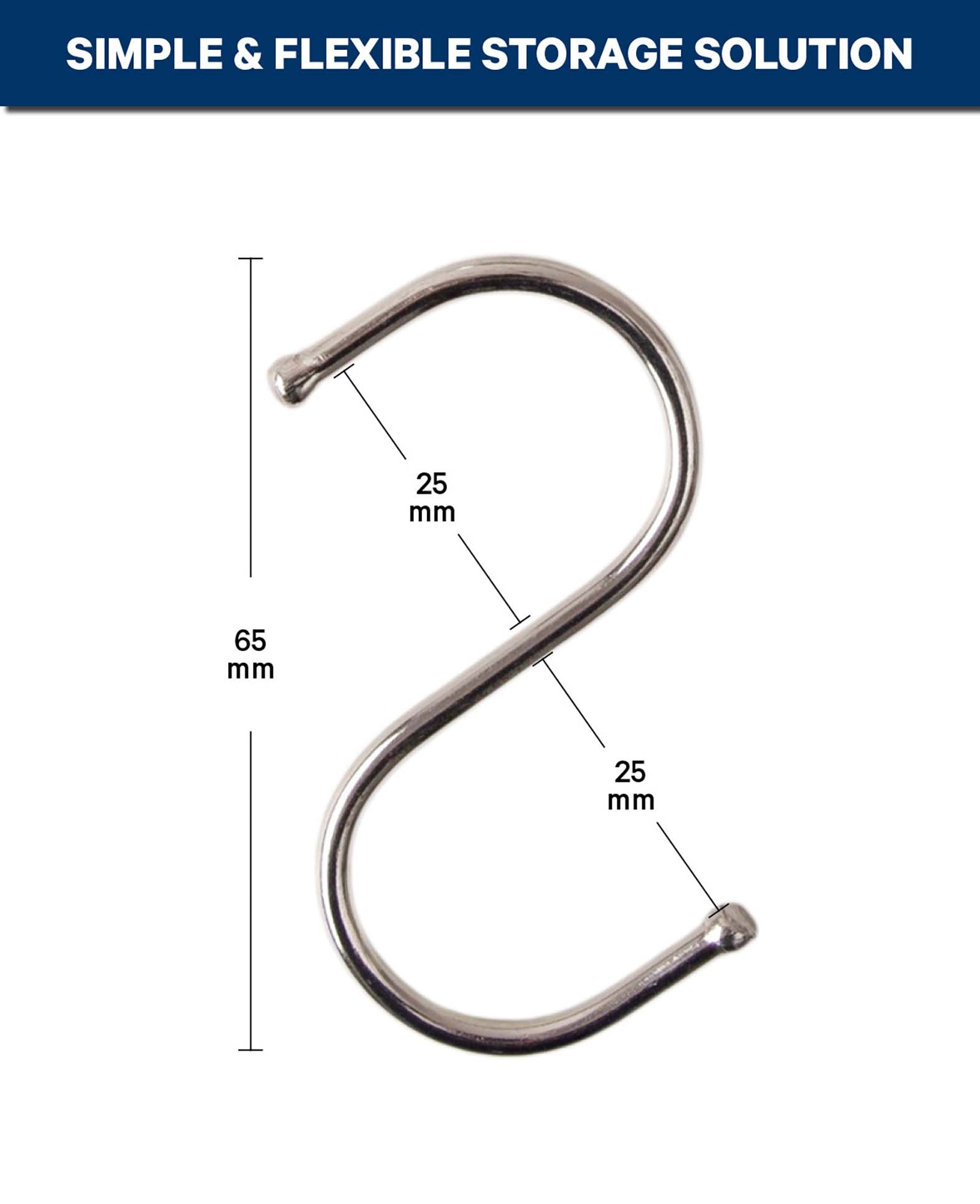 S-Haken Metall, 25/25×65 mm, 4 Stk.