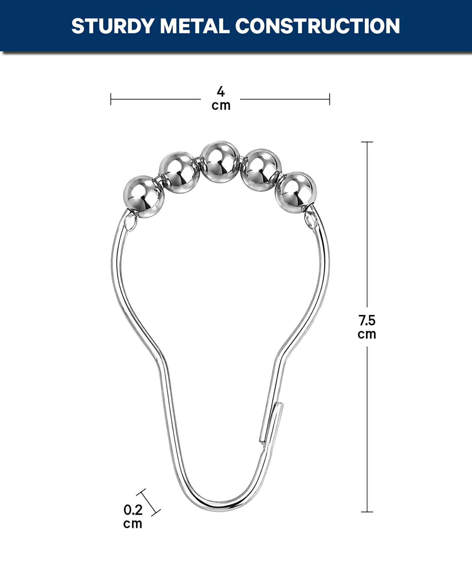 Curtain hooks, metal, silver, 43 x 76 mm, 4 pcs.