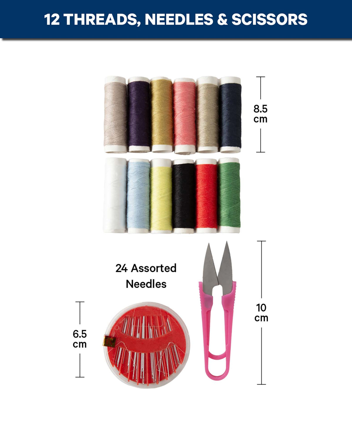 Kit de couture, ciseaux, aiguilles à coudre, 12 fils à coudre