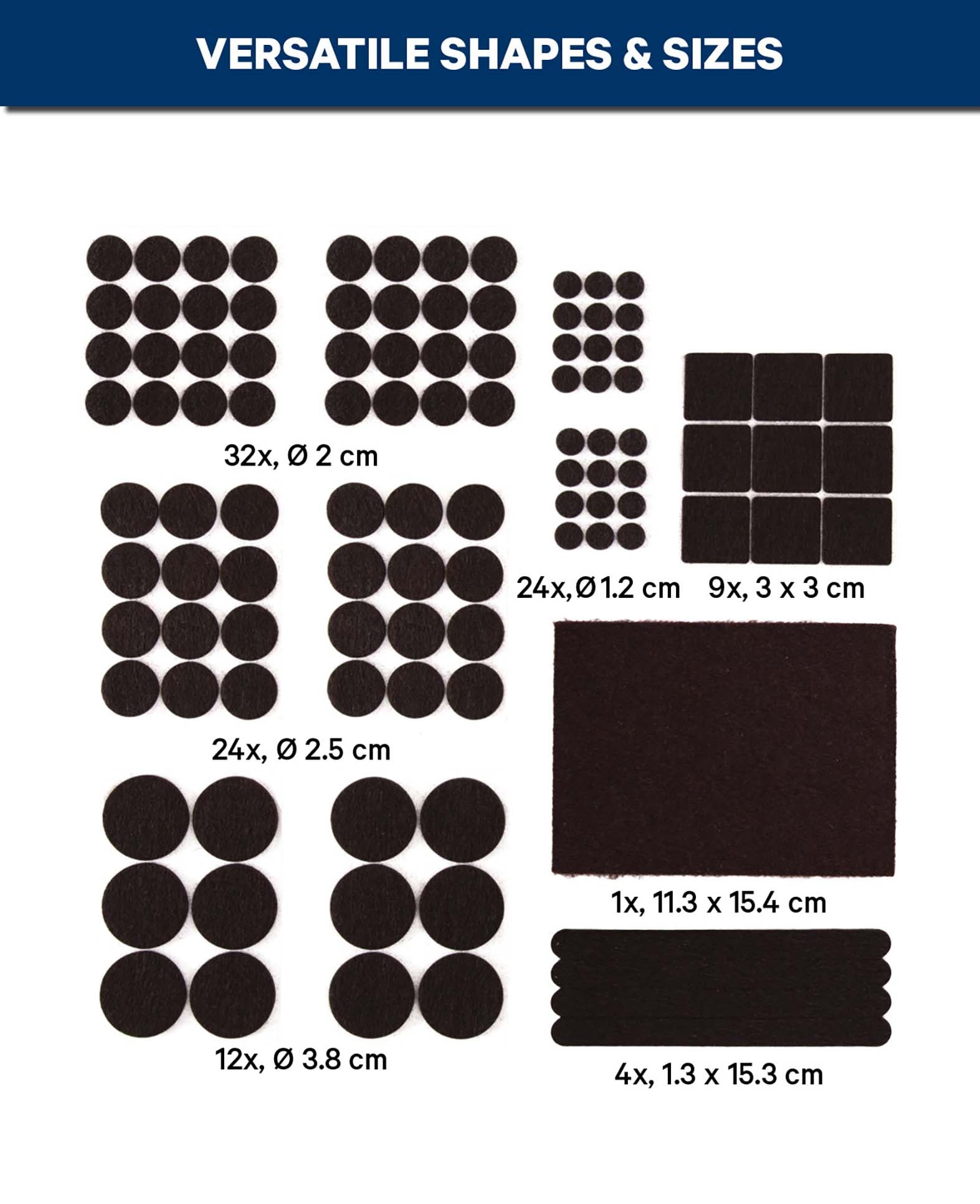 Filzgleiter Set, selbstklebend, rund, schwarz, 105 Stk.
