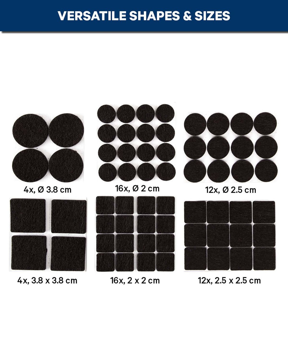 Filzgleiter Set, selbstklebend, rund/ eckig, schwarz, 64 Stk.