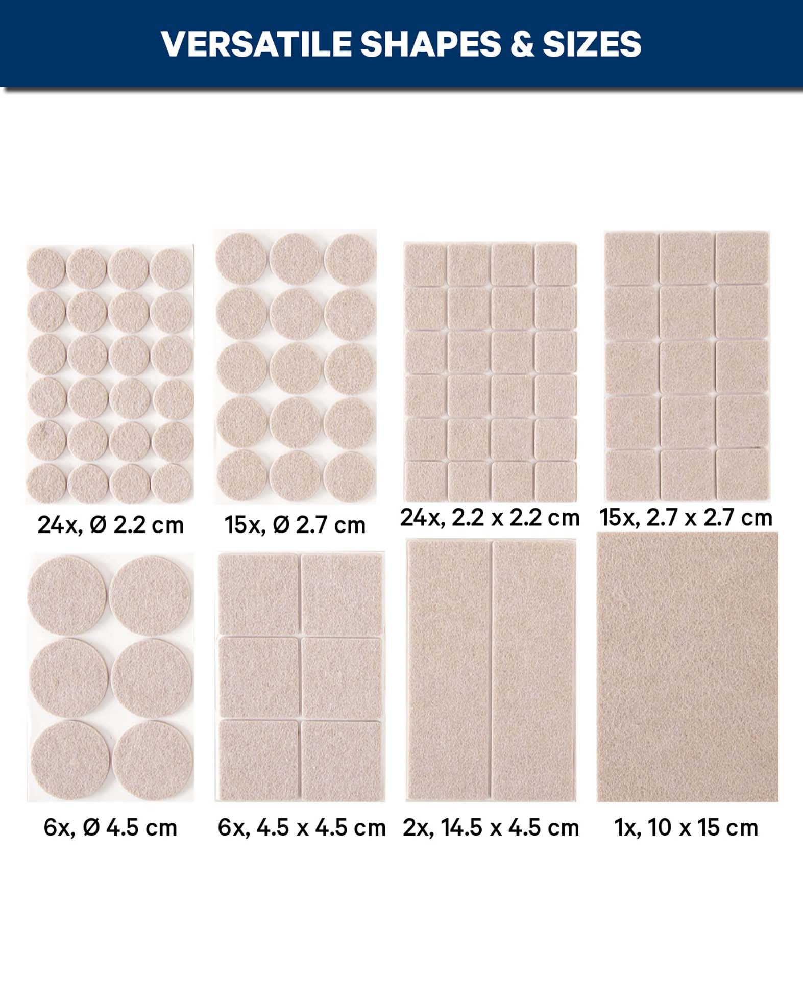 Filzgleiter Set, selbstklebend, rund/ eckig, beige, 93 Stk.