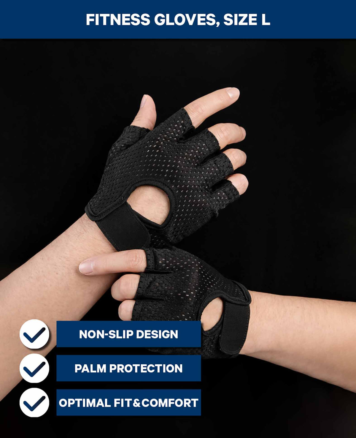 Fitness Handschuhe, Schwarz, Grösse L, rutschfeste Handfläche