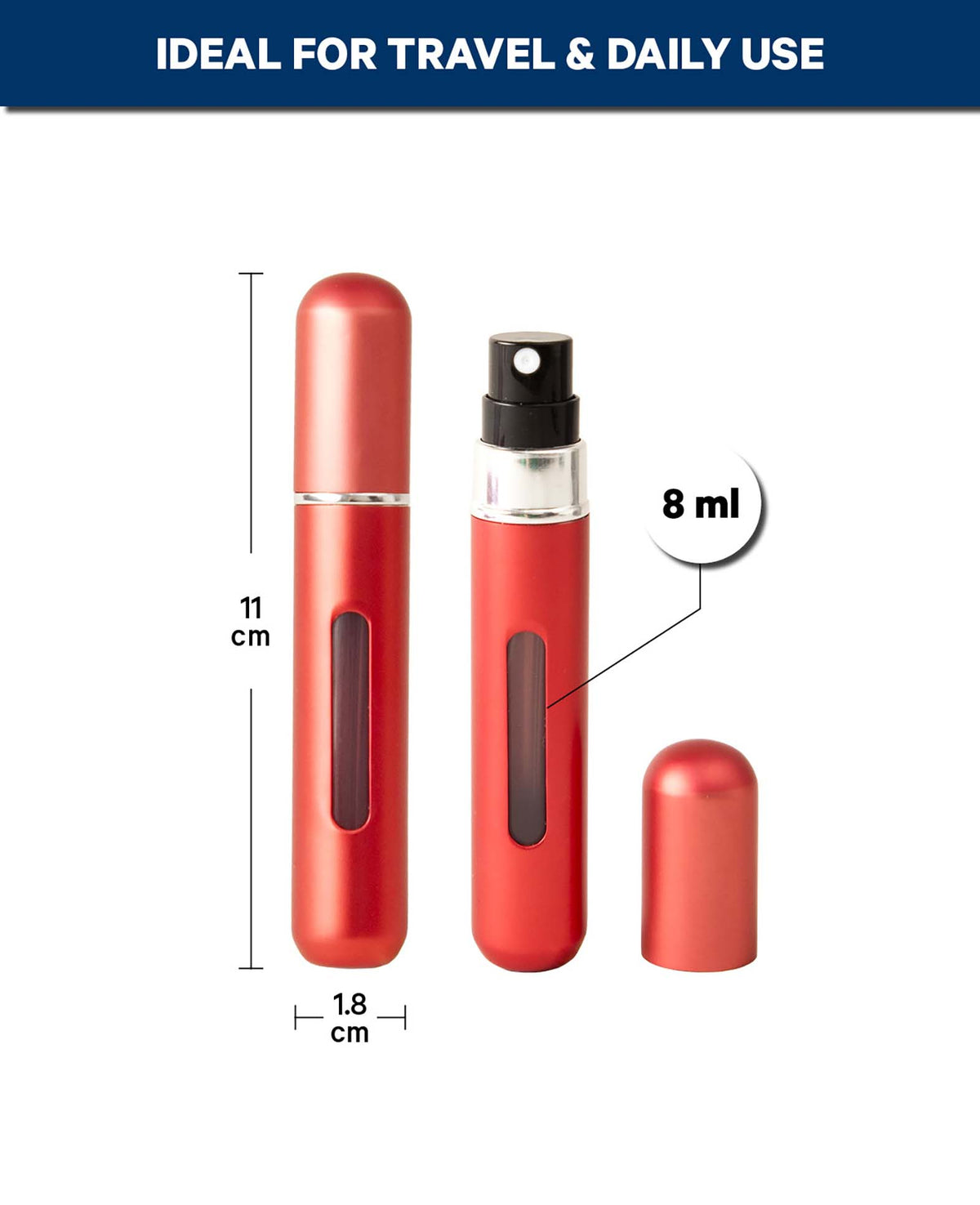 Parfumzerstäuber für Reisen, Rot Metallic, 8 ml