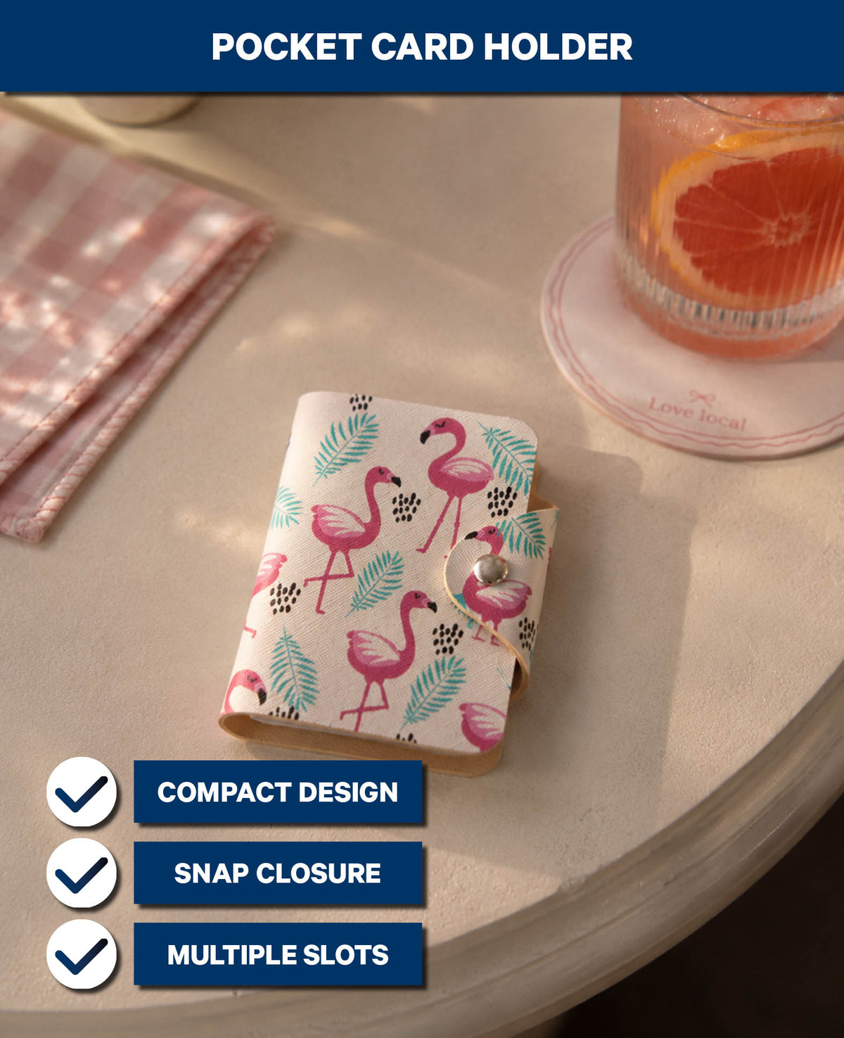 Kartenbörse mit Druckknopf Flamingo, Weiss