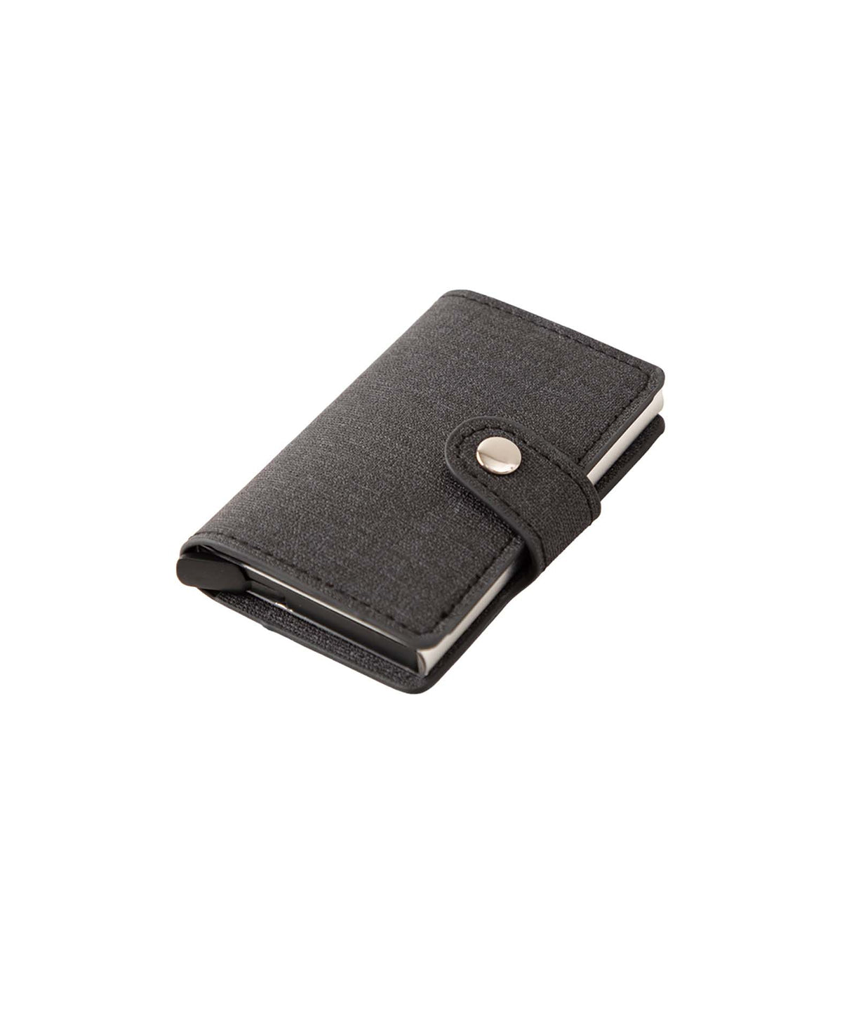Kartenetui mit Druckknopf und Aluminium-Kartenfach, Schwarz, Stoff