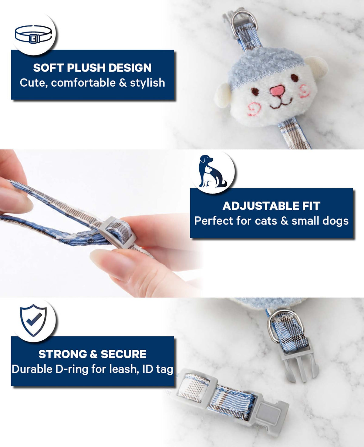 Hunde- und Katzenhalsband Plüsch, Blau