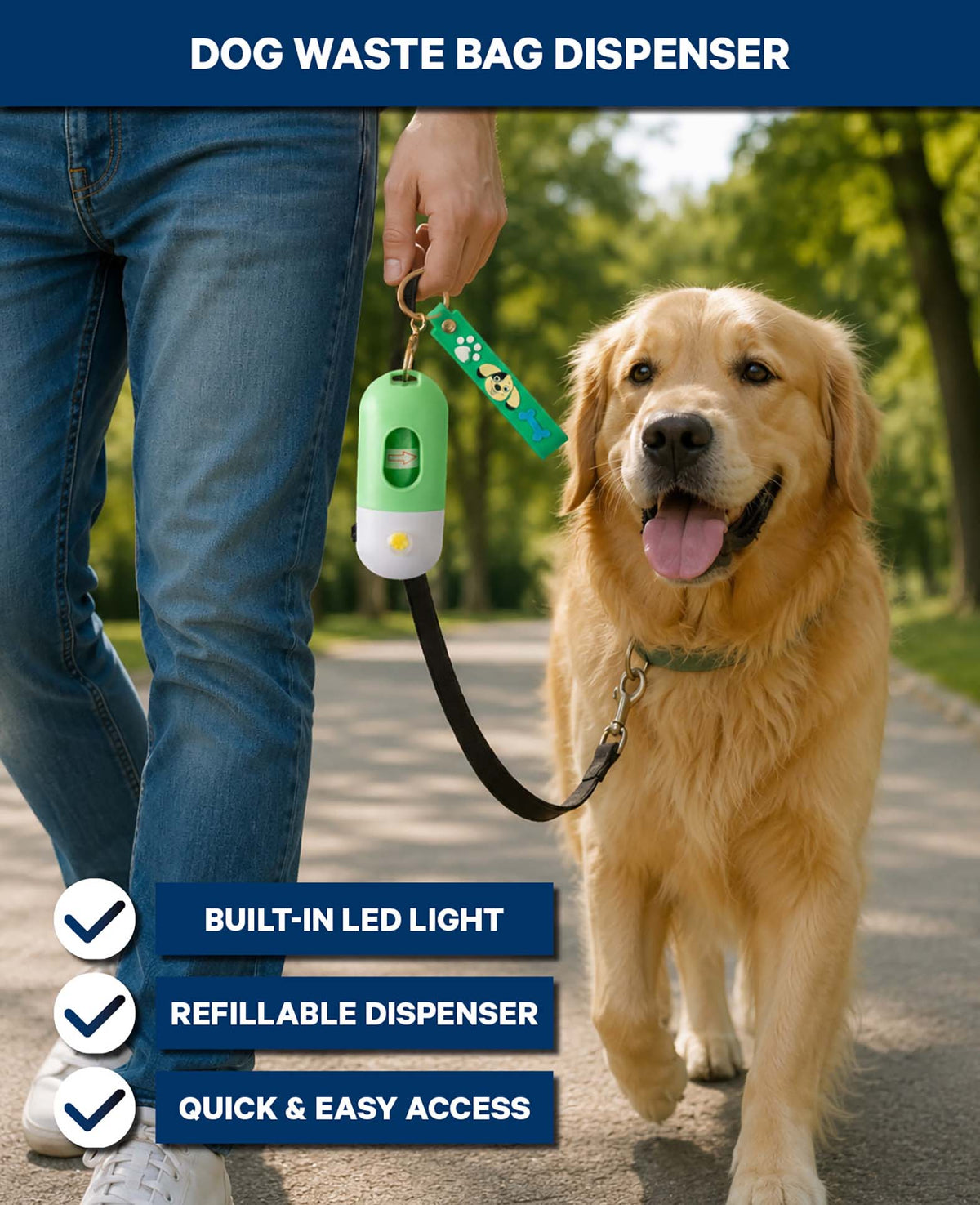 Hundekotbeutelspender mit Taschenlampe, Grün