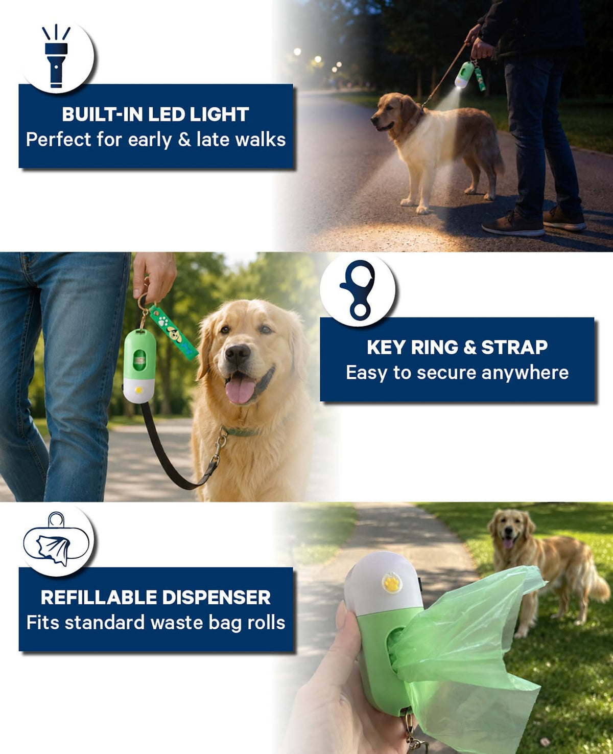 Hundekotbeutelspender mit Taschenlampe, Grün