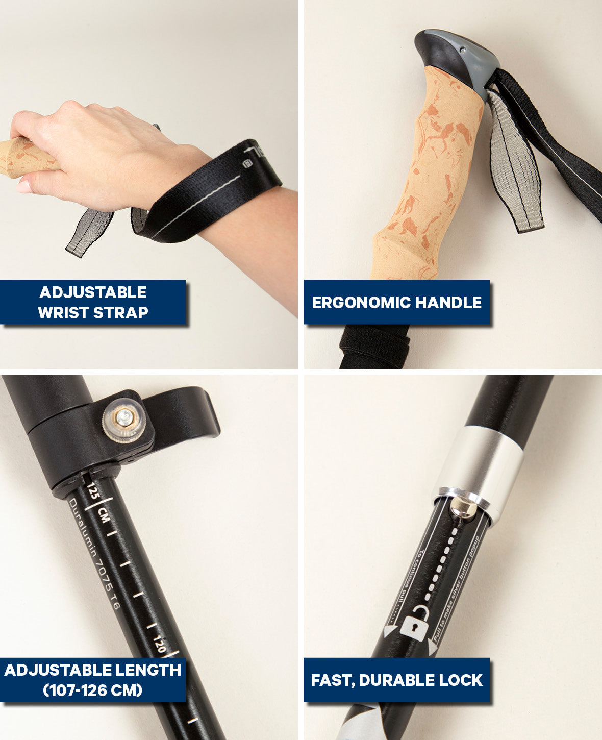 Klappbarer Wanderstock Carbon, Schwarz