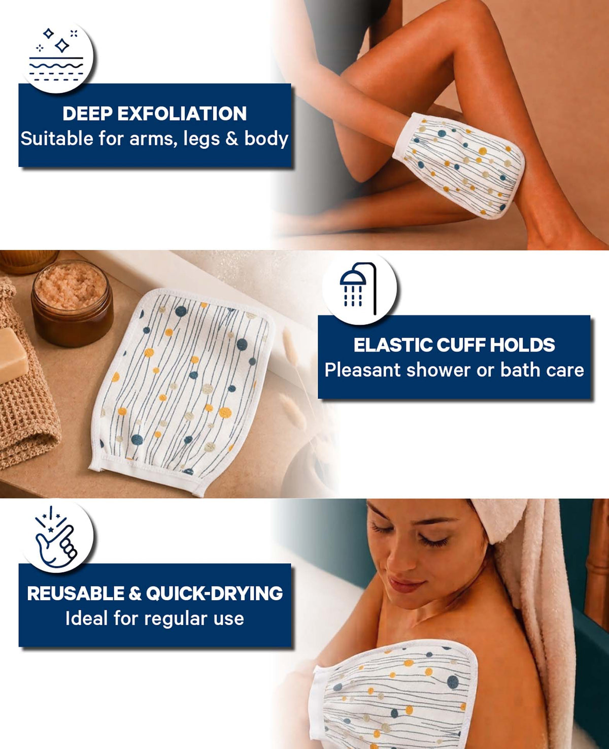 Peeling Waschhandschuh, Gepunket blau
