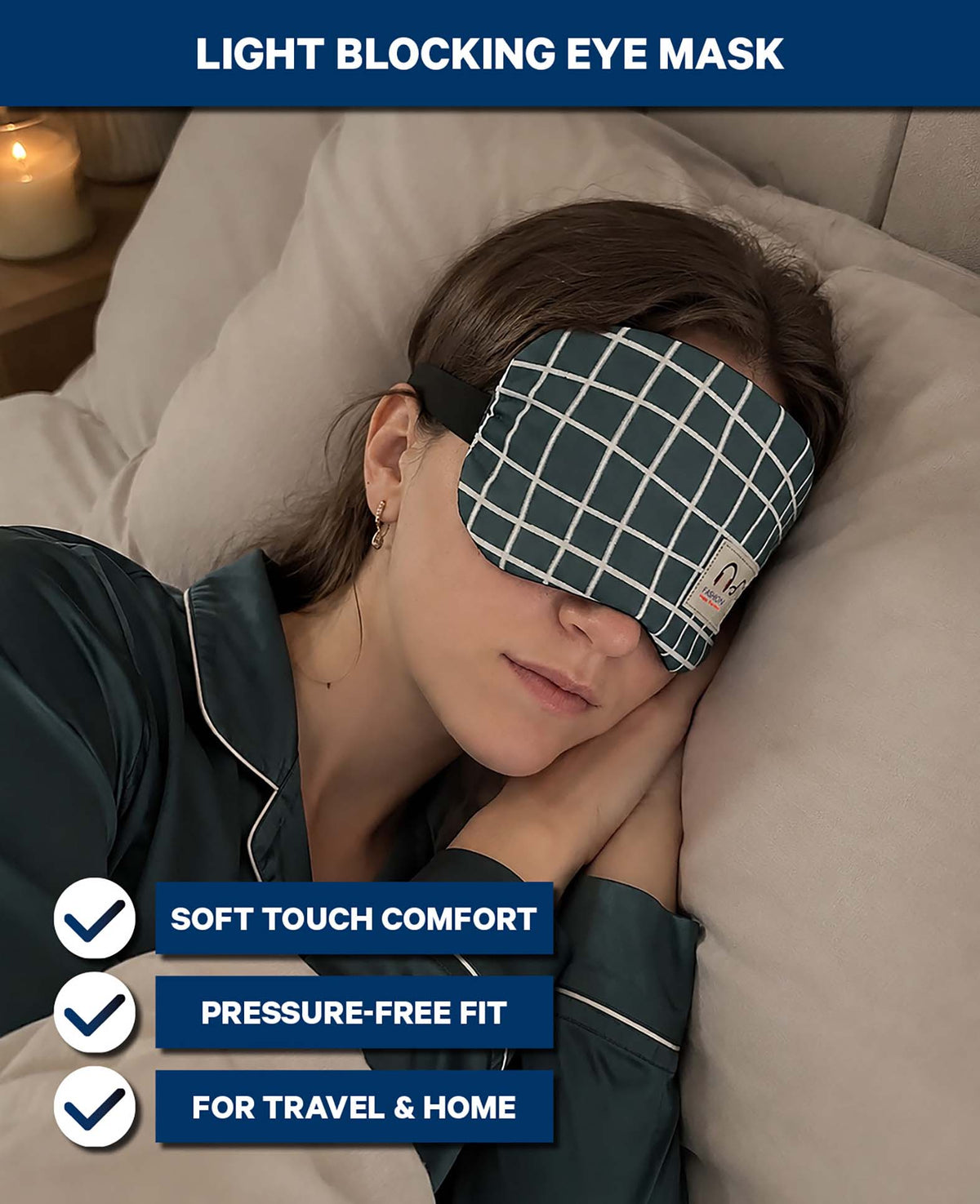 Schlafmaske Soft Touch, Grün kariert