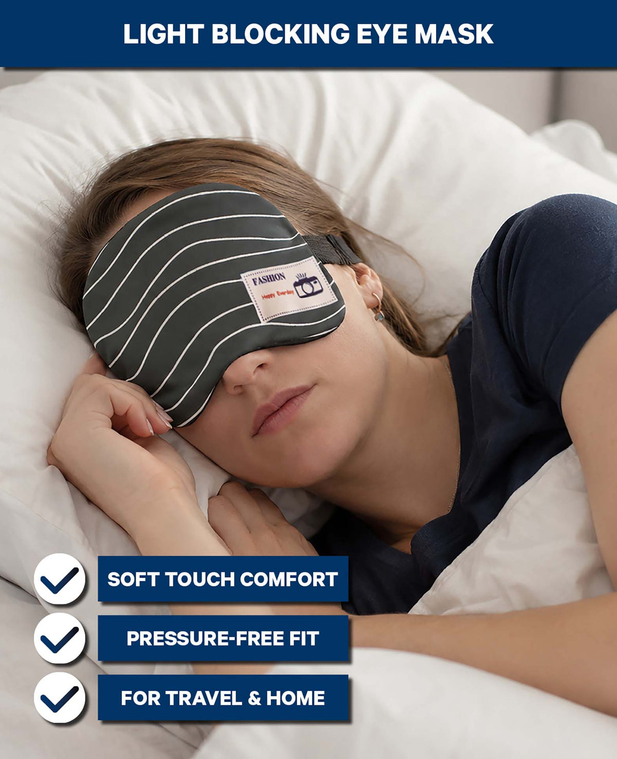 Schlafmaske Soft Touch, Grau gestreift
