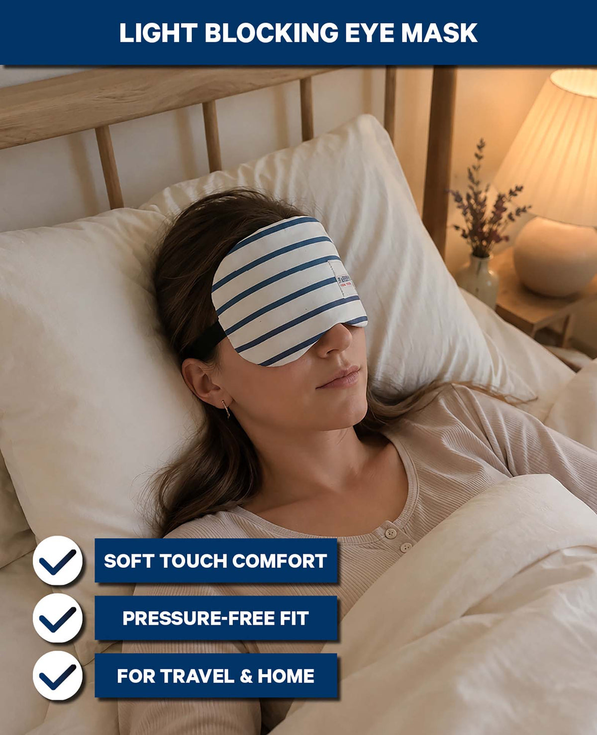 Schlafmaske Soft Touch, Blau/weiss