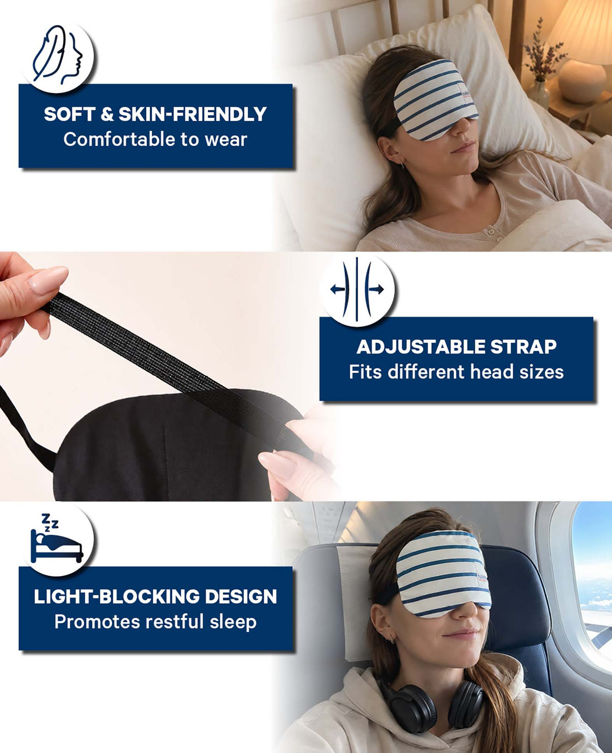 Schlafmaske Soft Touch, Blau/weiss