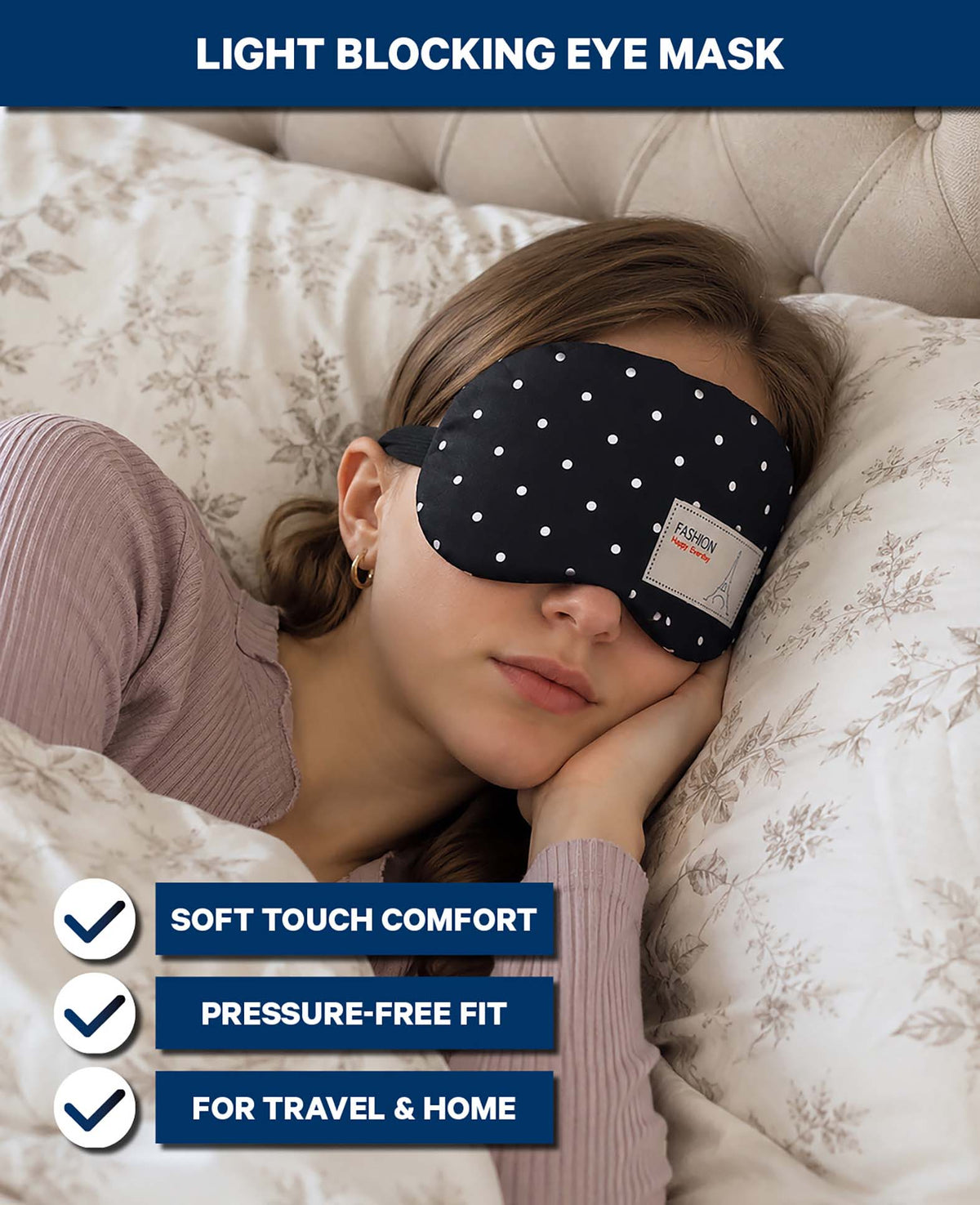 Schlafmaske Soft Touch, Schwarz Punkte