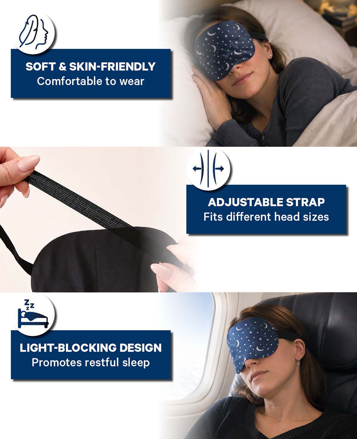 Schlafmaske Soft Touch, Sterne blau