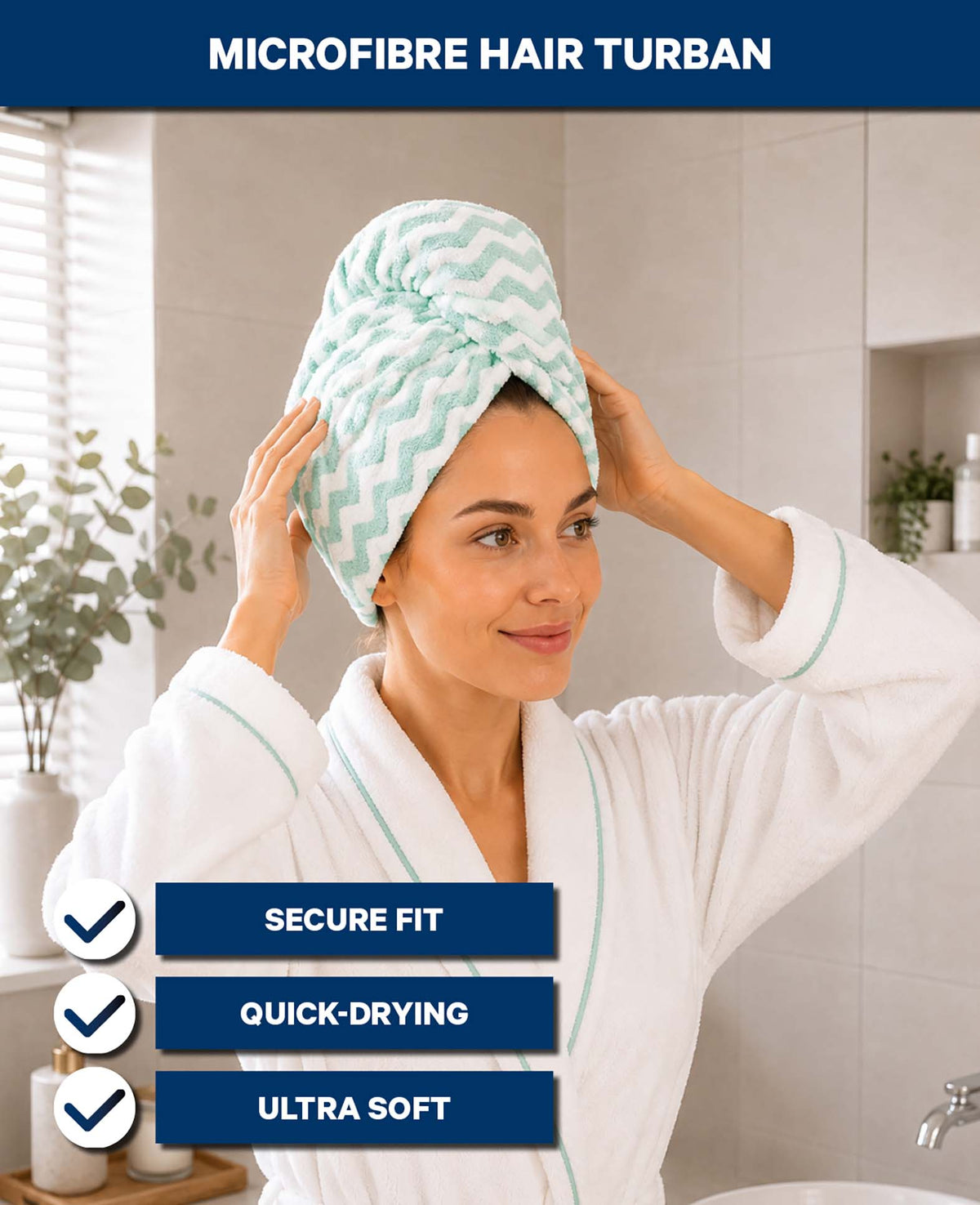 Haarturban Mikrofaser, Grün gestreift