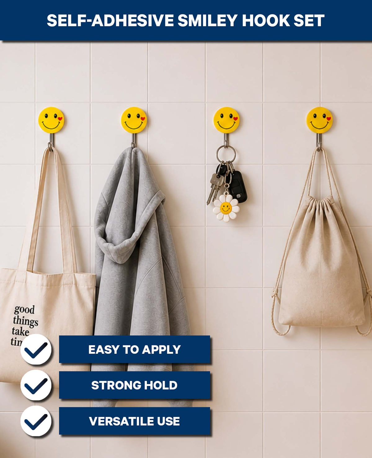 Selbstklebende Smiley-Haken, 4 Stk.