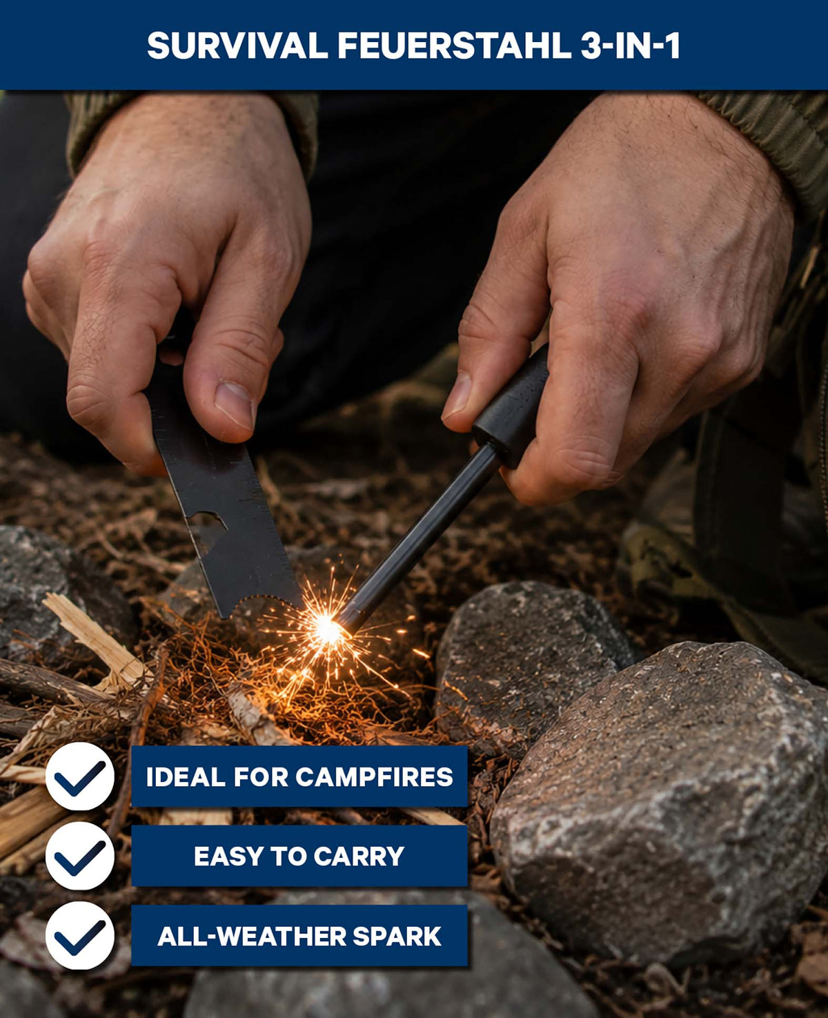 Survival Feuerstahl mit Pfeife & Multitool