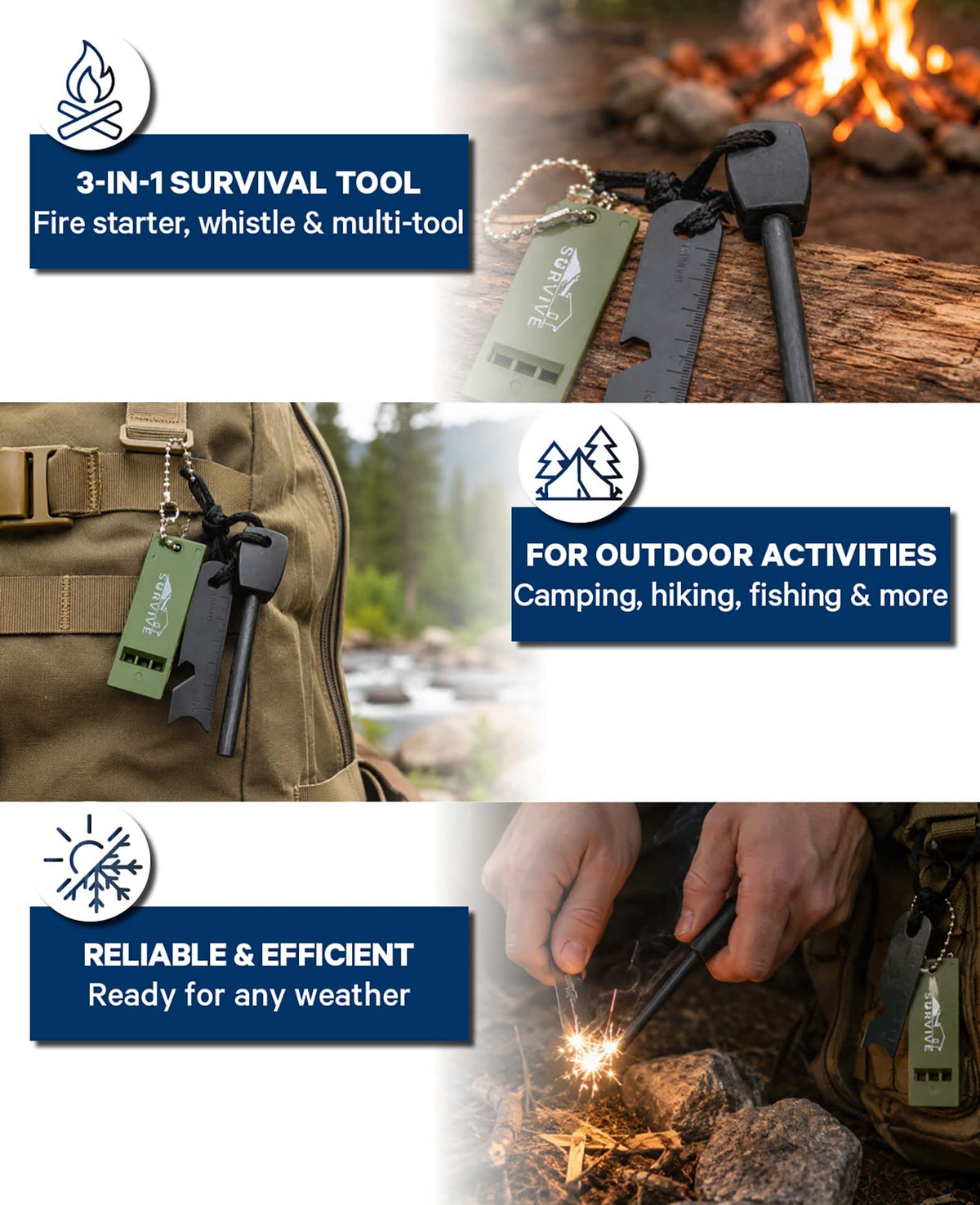 Survival Feuerstahl mit Pfeife & Multitool