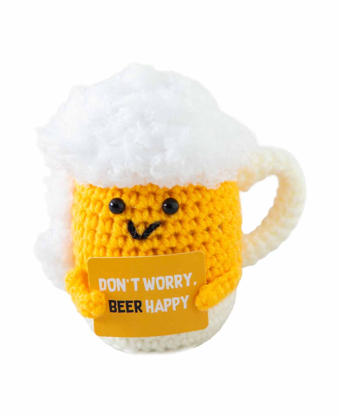 Positive Beer Cup, Gehäkeltes Mini Plüschtier / Glücksbringer, Gelb