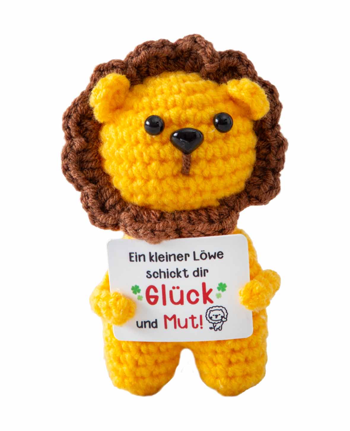 Positive Löwe, Gehäkeltes Mini Plüschtier / Glücksbringer, Braun