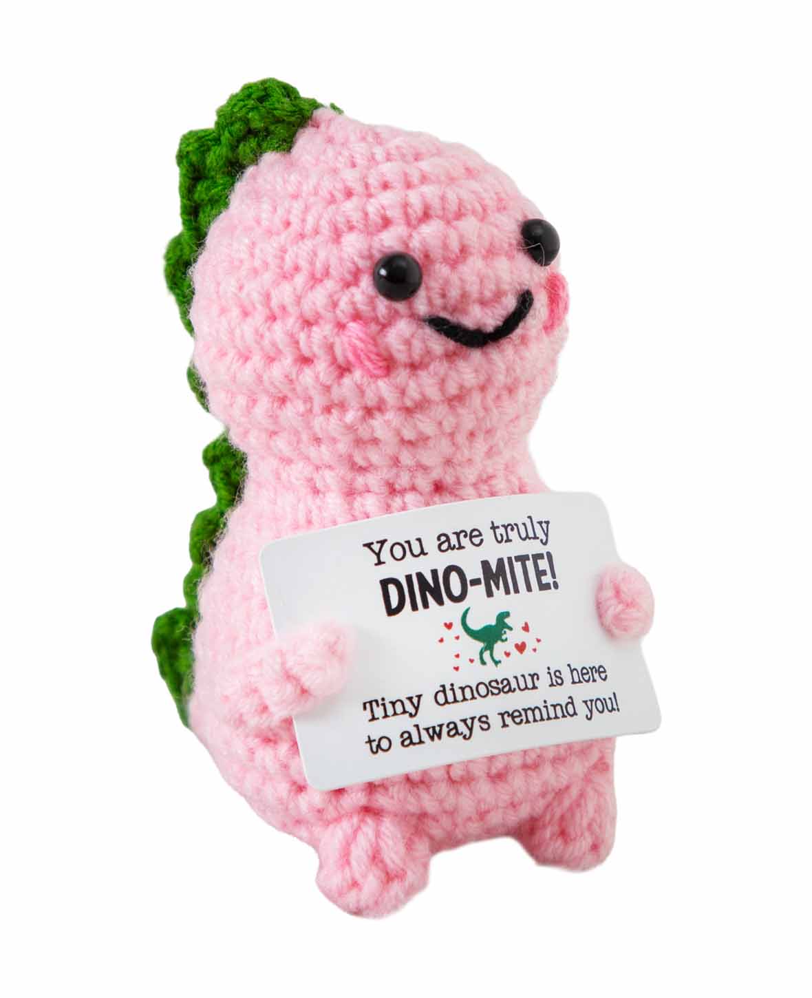 Positive Dino, Gehäkeltes Mini Plüschtier / Glücksbringer, Grün