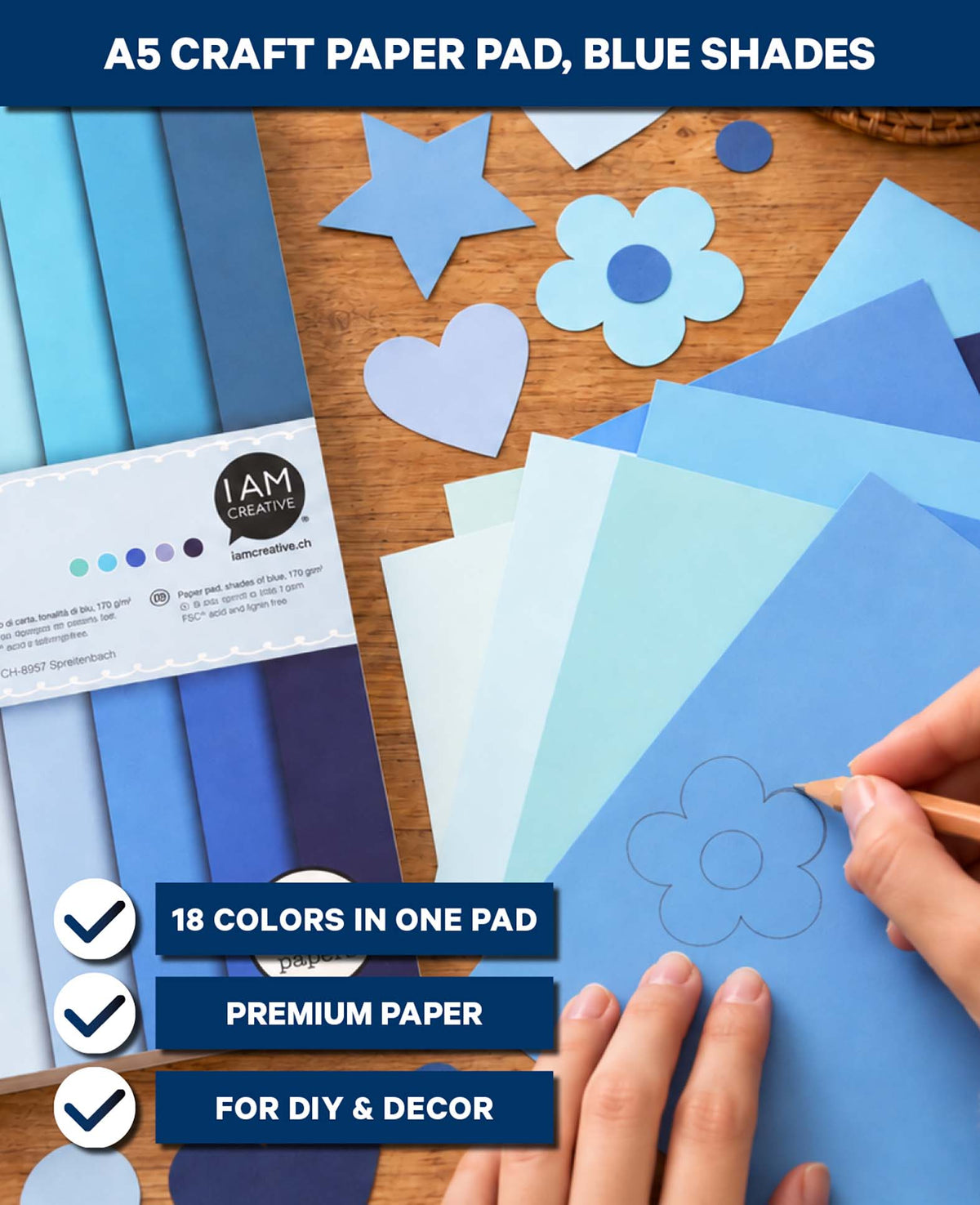 Papierblock A5, Blau-Töne