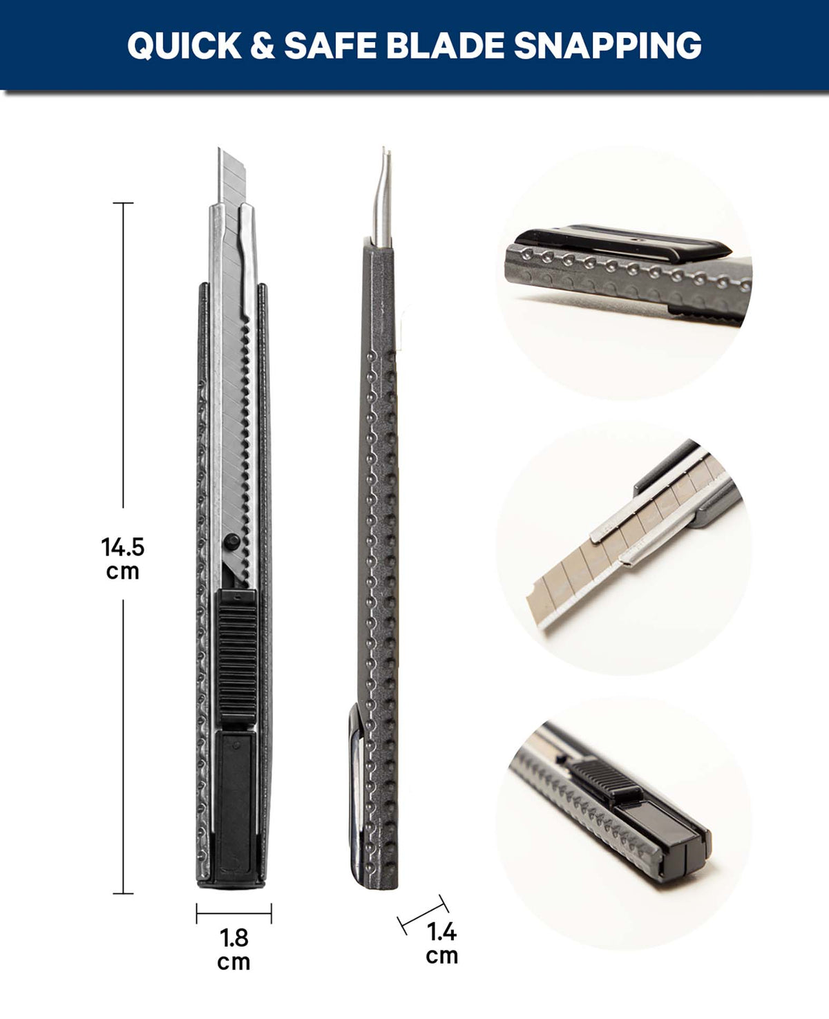 Cutter Japanmesser mit Auto-Lock und Klingenbrecher, Schwarz, 14.5 cm