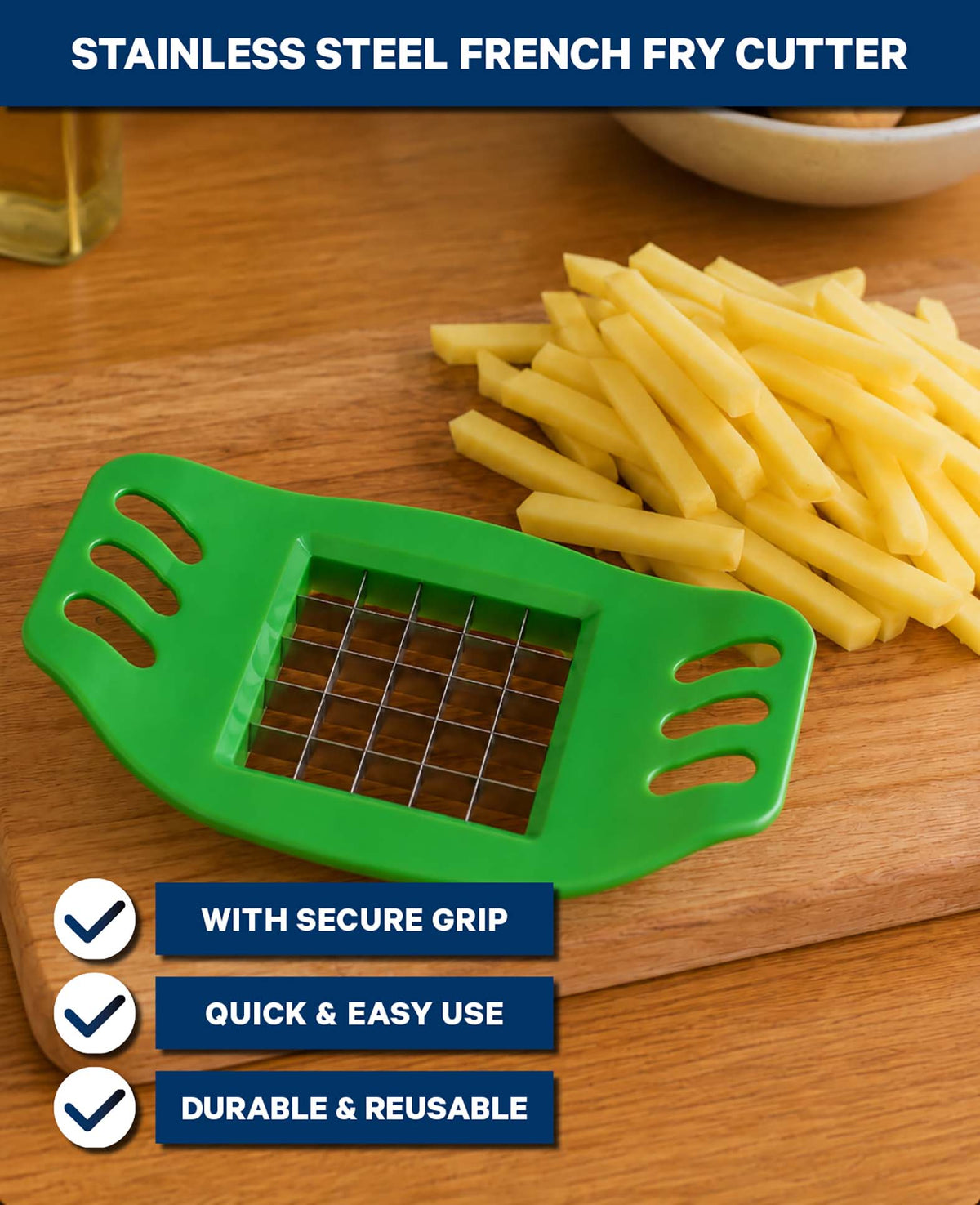 Pommes-Frites-Schneider mit Edelstahlklingen, Grün