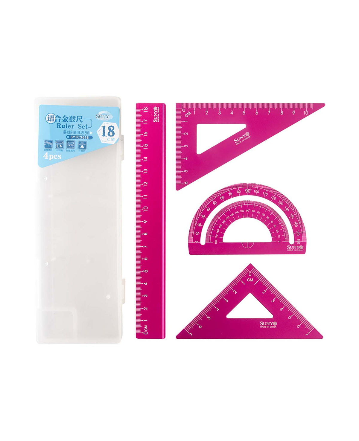 Lineal-Set, Pink, 4-tlg.