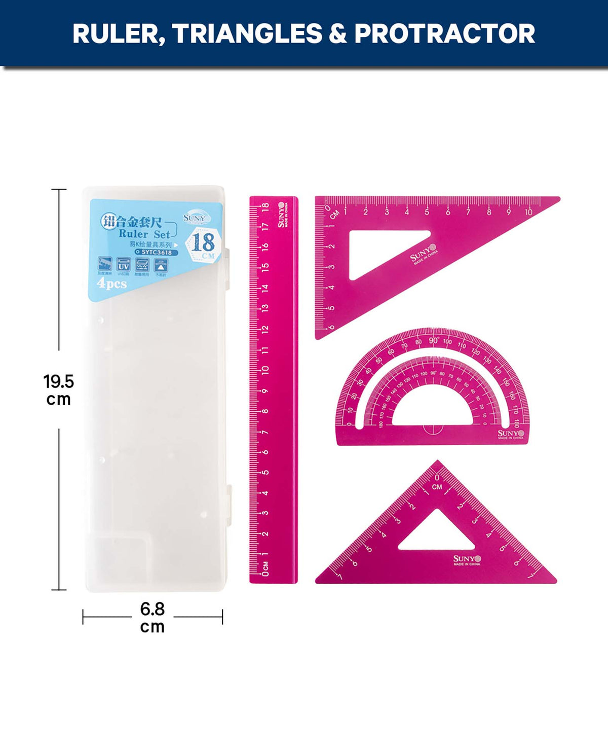 Lineal-Set, Pink, 4-tlg.