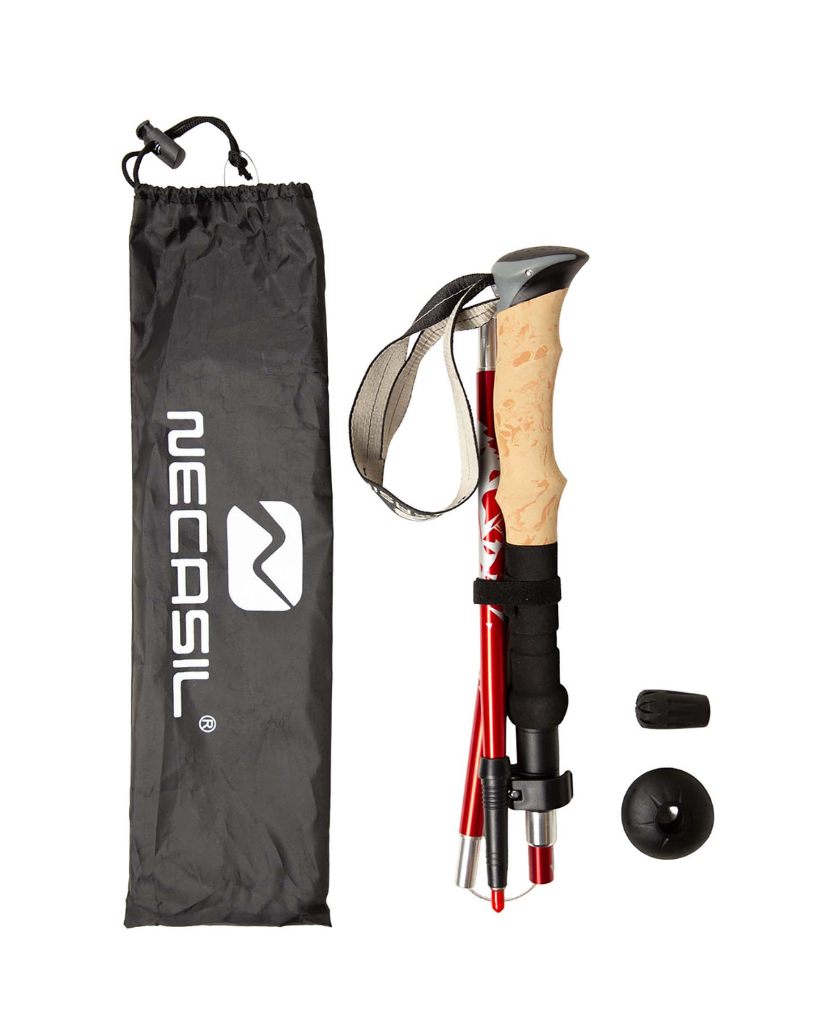Klappbarer Wanderstock mit Tasche, Rot