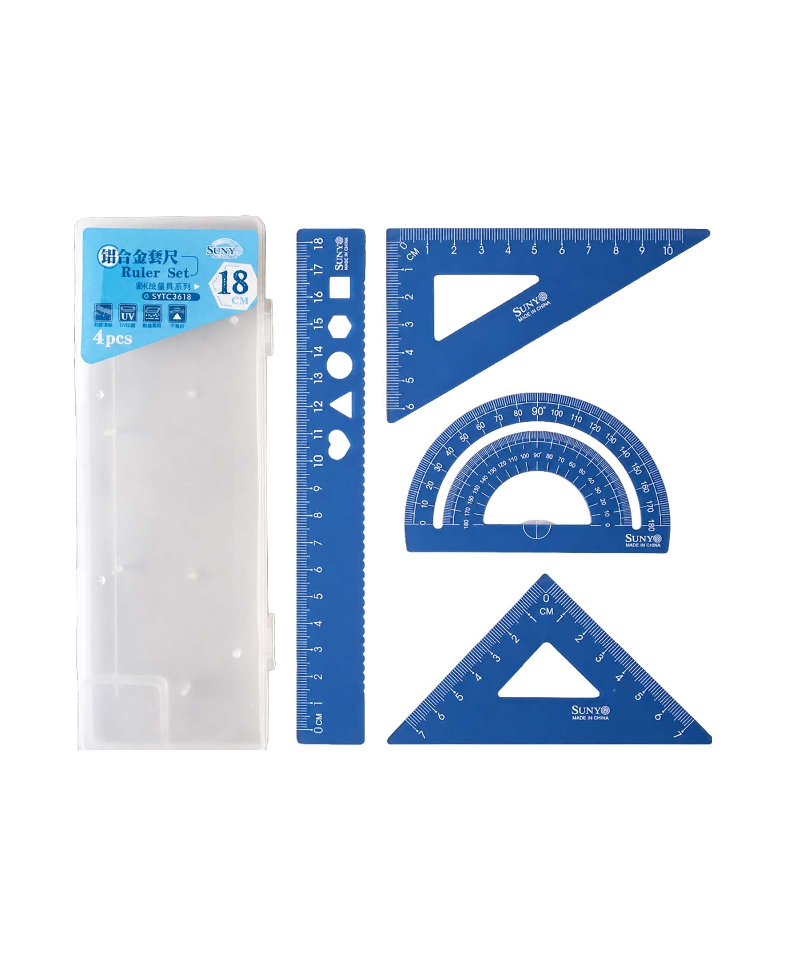 Lineal-Set, Blau, 4-tlg.