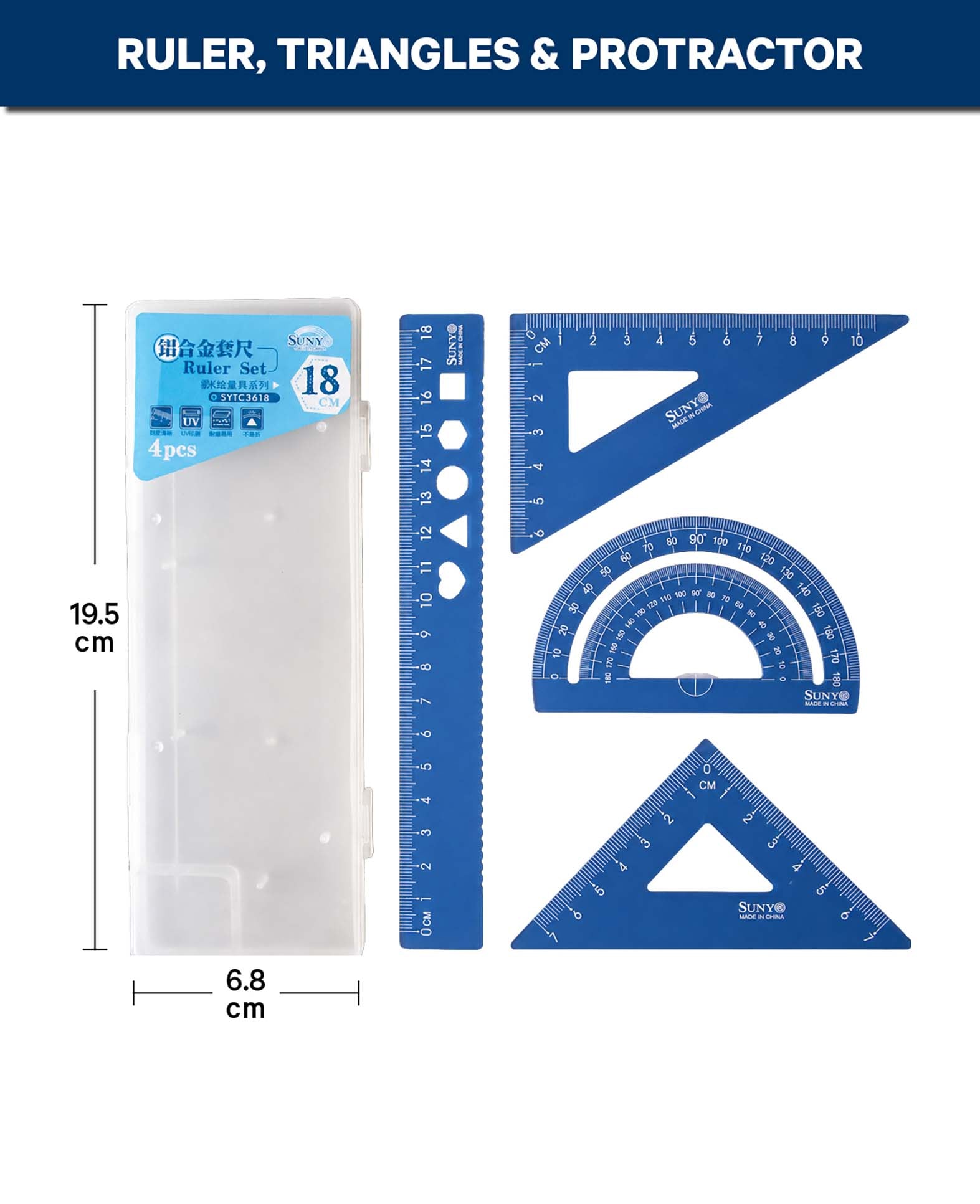 Lineal-Set, Blau, 4-tlg.