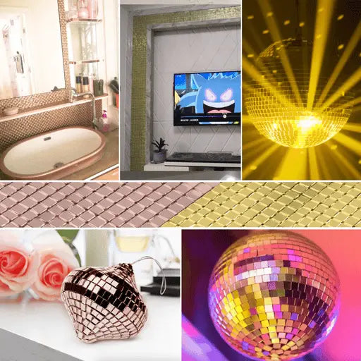 Deko Mosaik Spiegel Aufkleber Sticker Disco Spiegelmatte, Silber, 1m/4cm