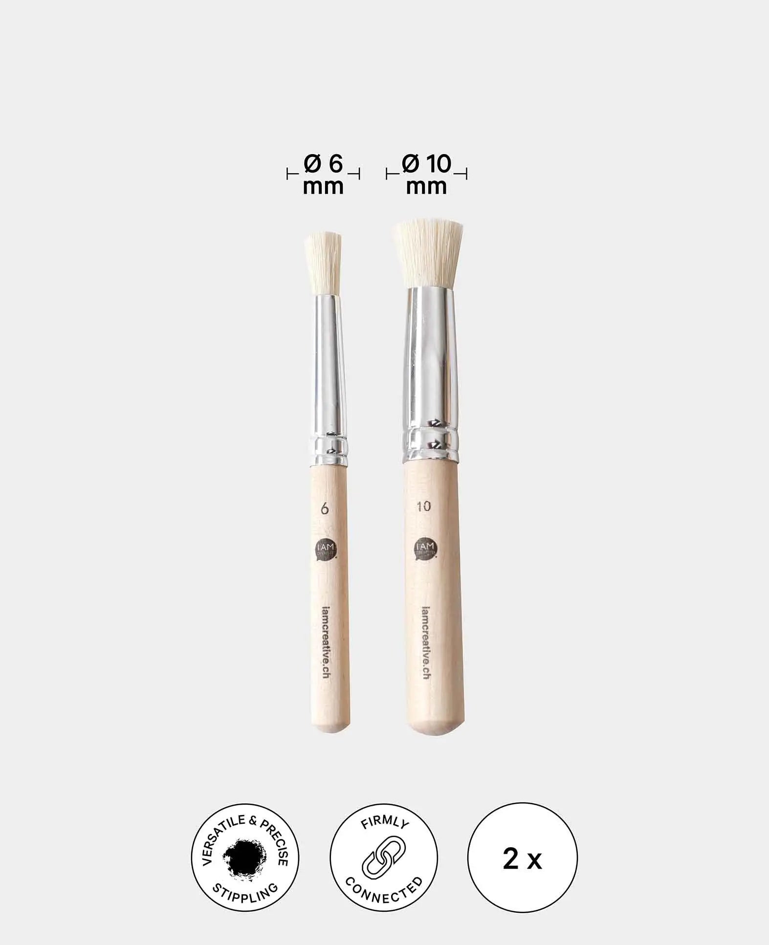 Pinceaux pochoirs – Pinceaux en soies naturelles, Ø 6 et 10 mm, 2 pièces