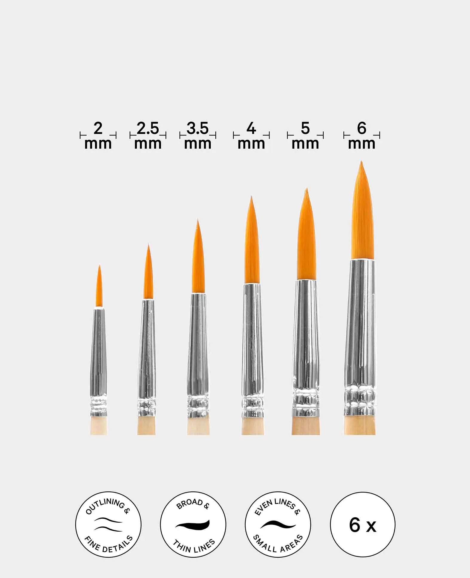 Universal Pinselset – Künstler-Set mit Rundpinsel, 6 Stück