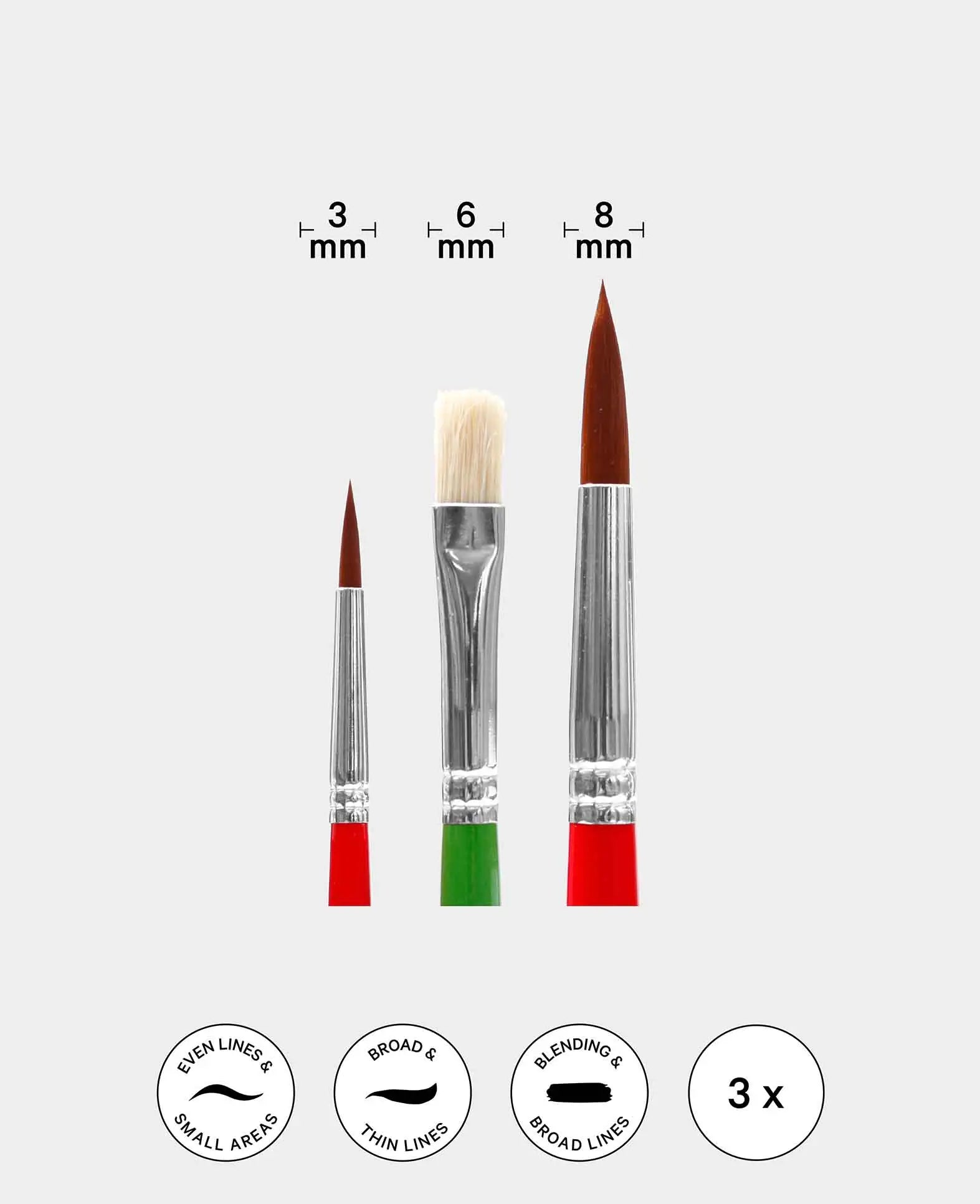 Universal Pinselset – Künstler-Set mit Rund-, Flachpinsel, 3 Stück