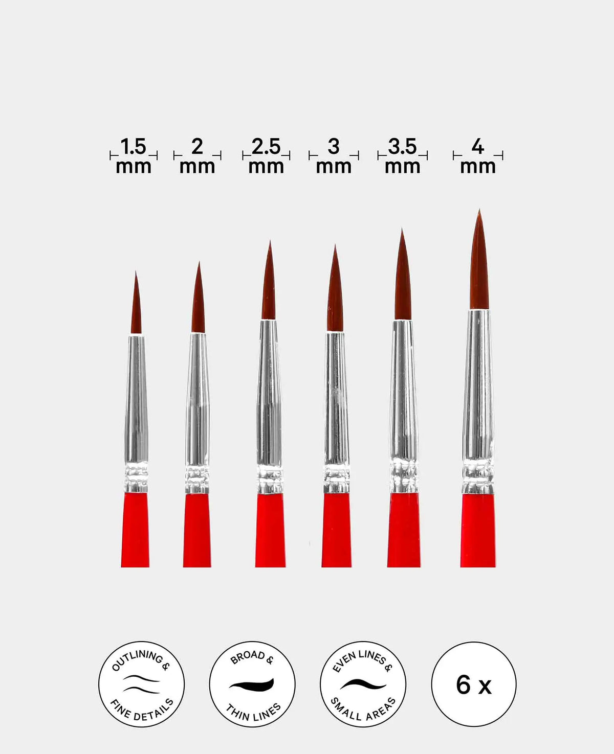 Universal Pinselset – Künstler-Set mit Rund-, Linierpinsel, 6 Stück