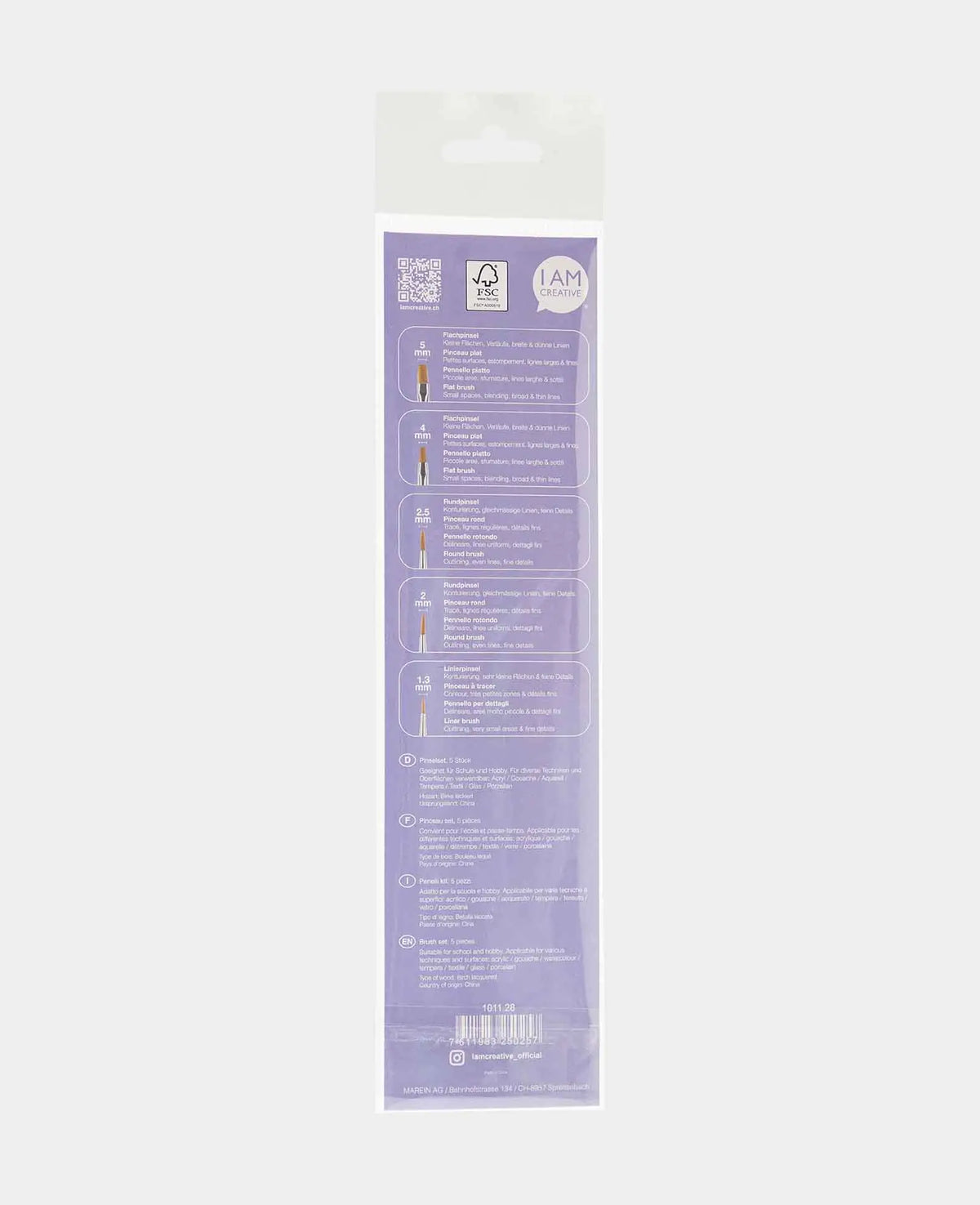 Pinceaux universels – Set d'artiste avec pinceaux plats, ronds et traceurs, 5 pièces
