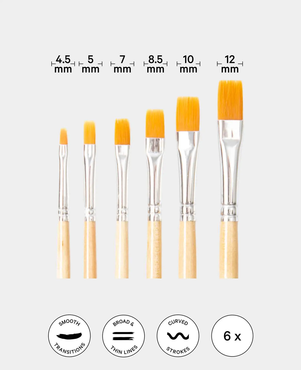 Set de pinceaux universels – Set d'artiste avec pinceaux plats, 6 pièces.
