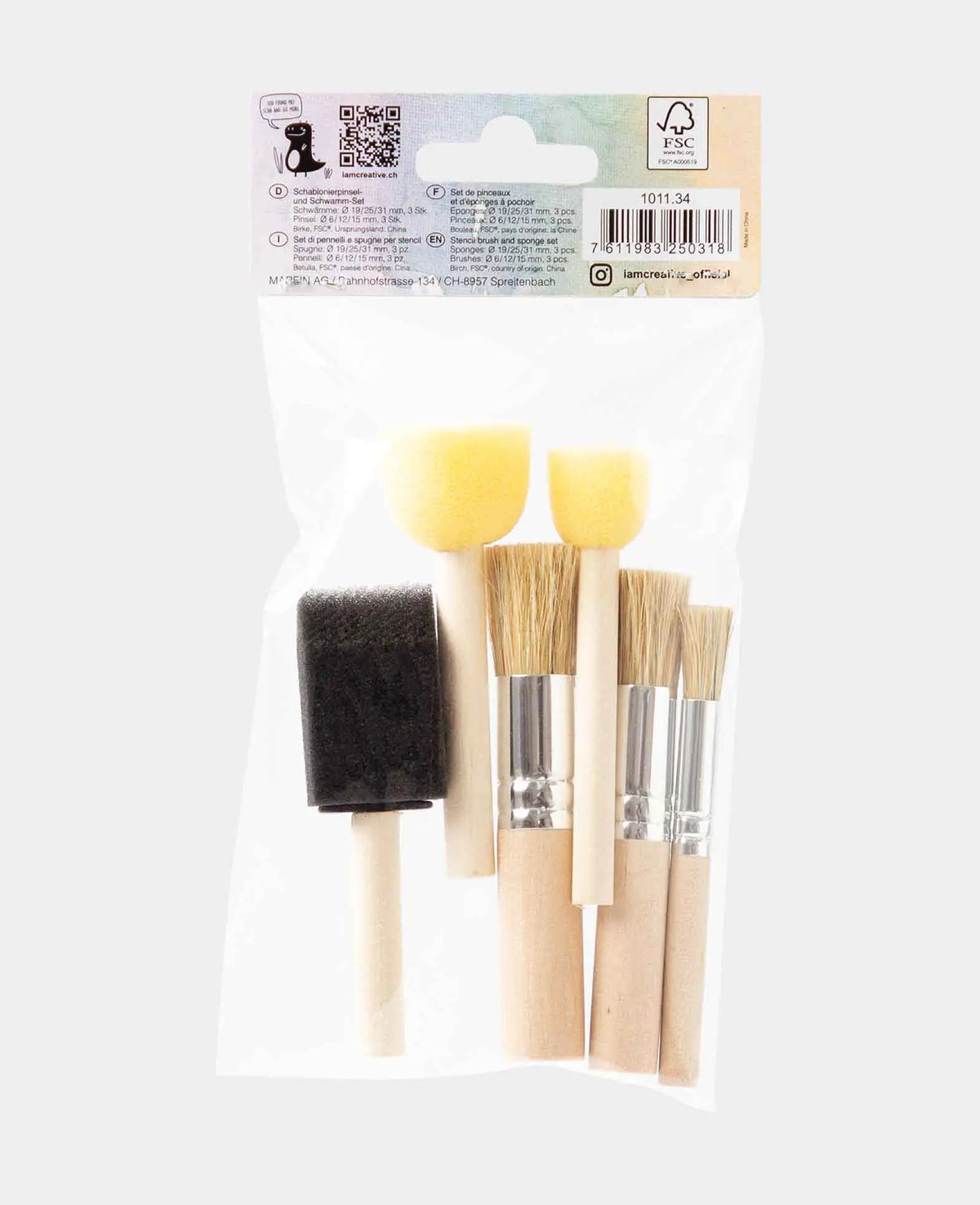 Schablonierpinsel und Schwammstempel Set, 6 Stück