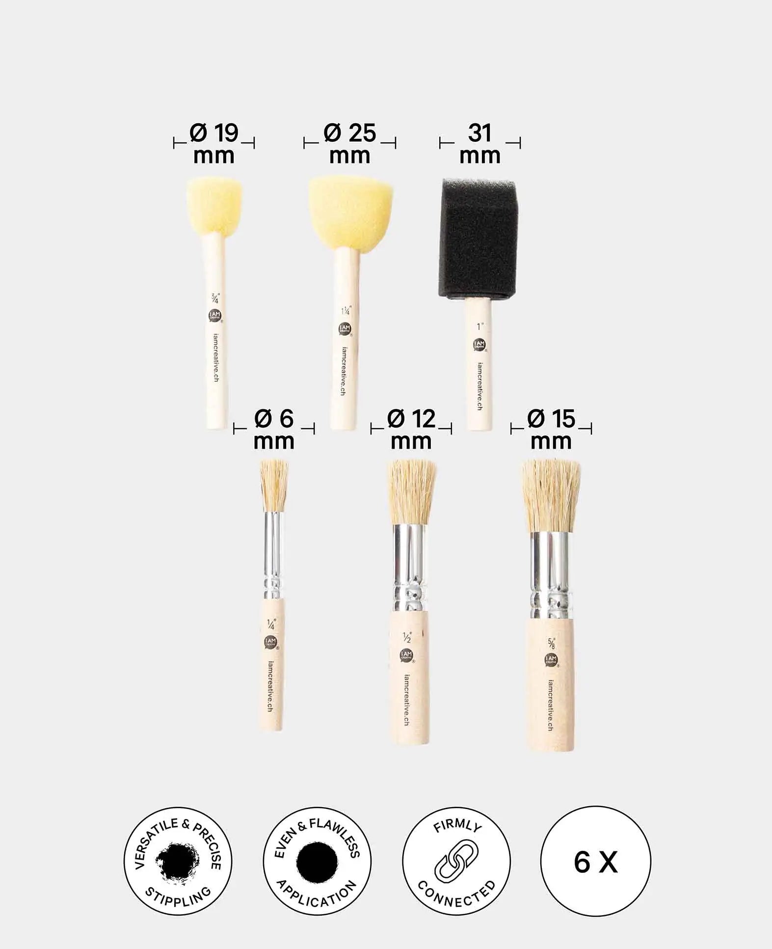Schablonierpinsel und Schwammstempel Set, 6 Stück